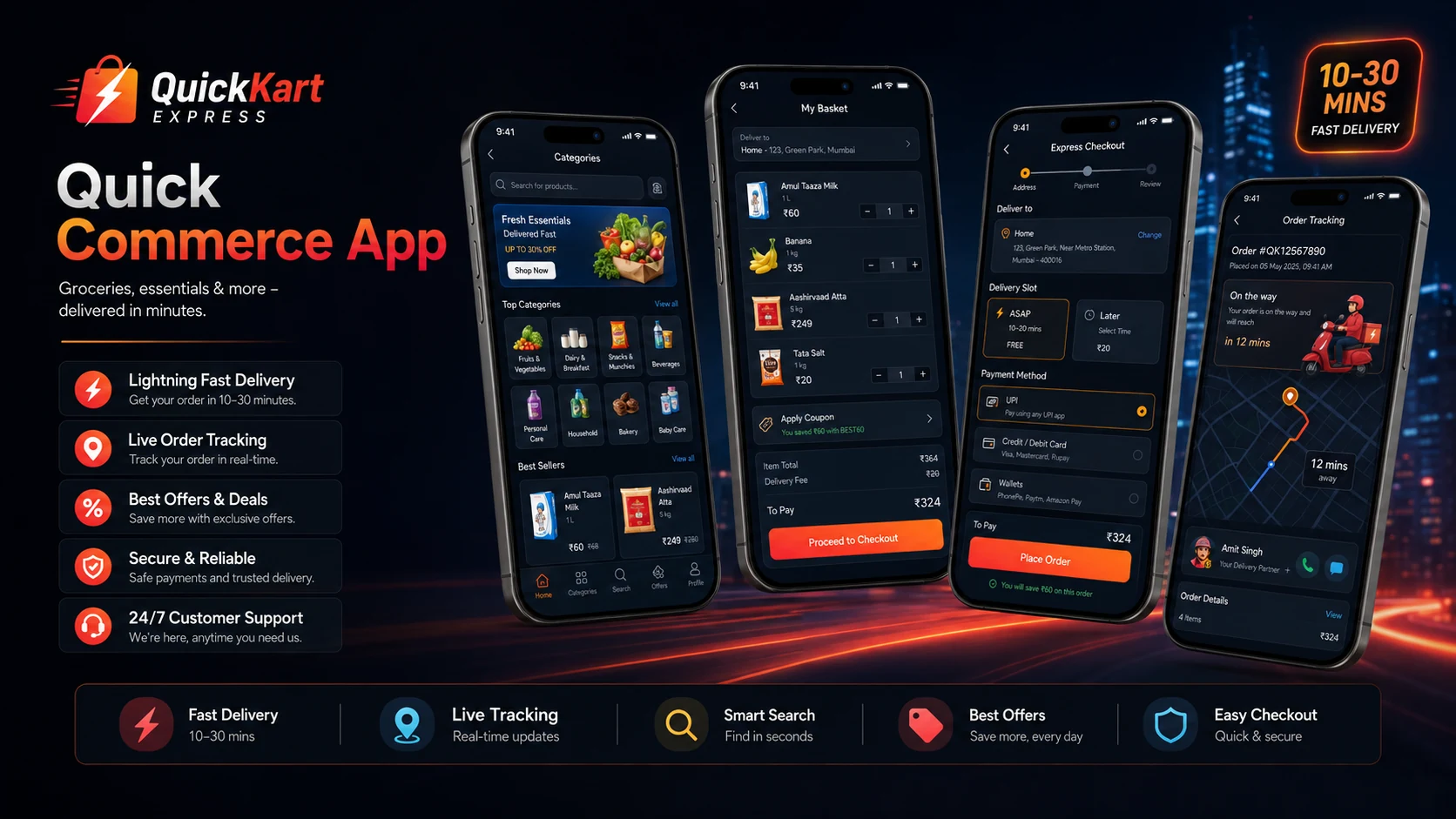 Quick Commerce App mobile app mockup